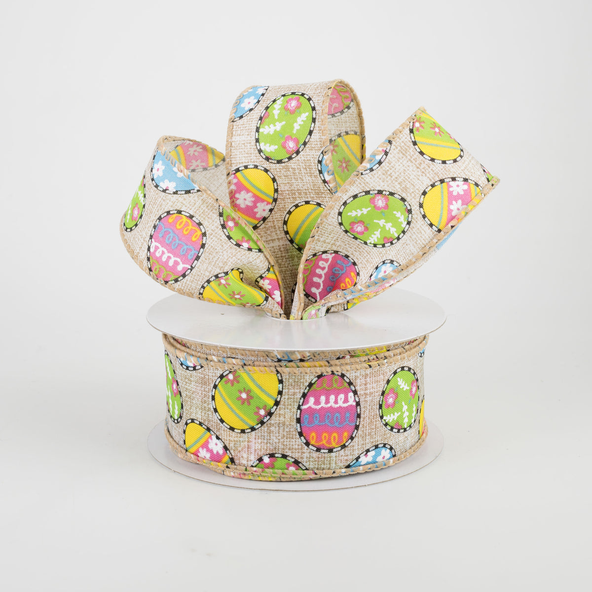 1.5" Dashed Edge Easter Egg Ribbon: Natural (10 Yards) Lifestyle Photo