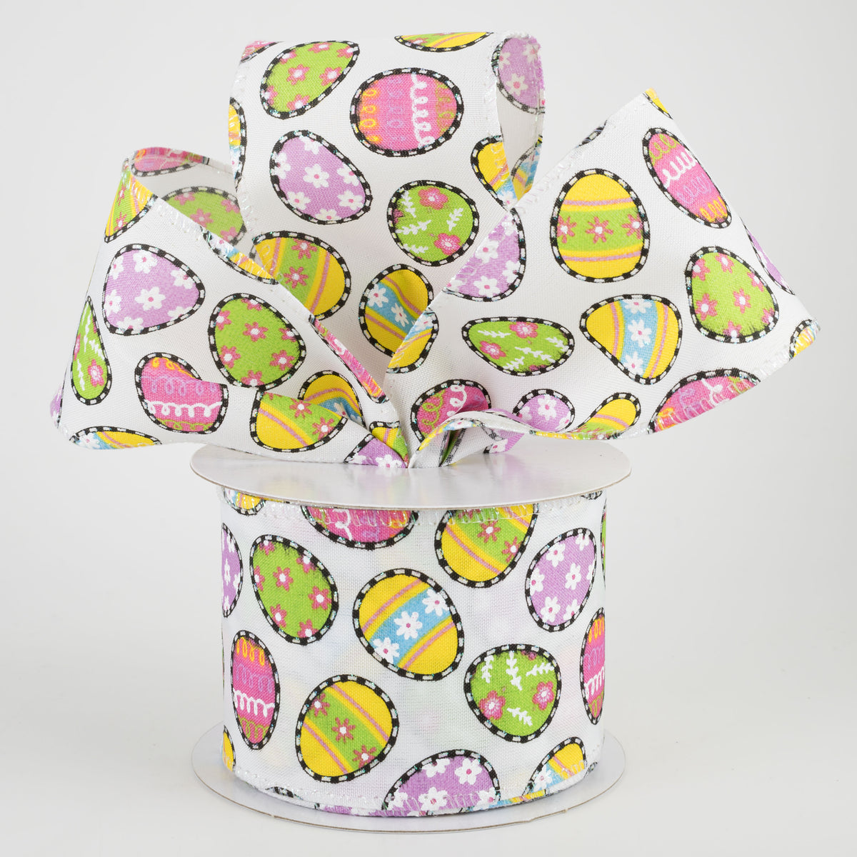 2.5" Dashed Edge Easter Egg Ribbon: White (10 Yards) Lifestyle Photo