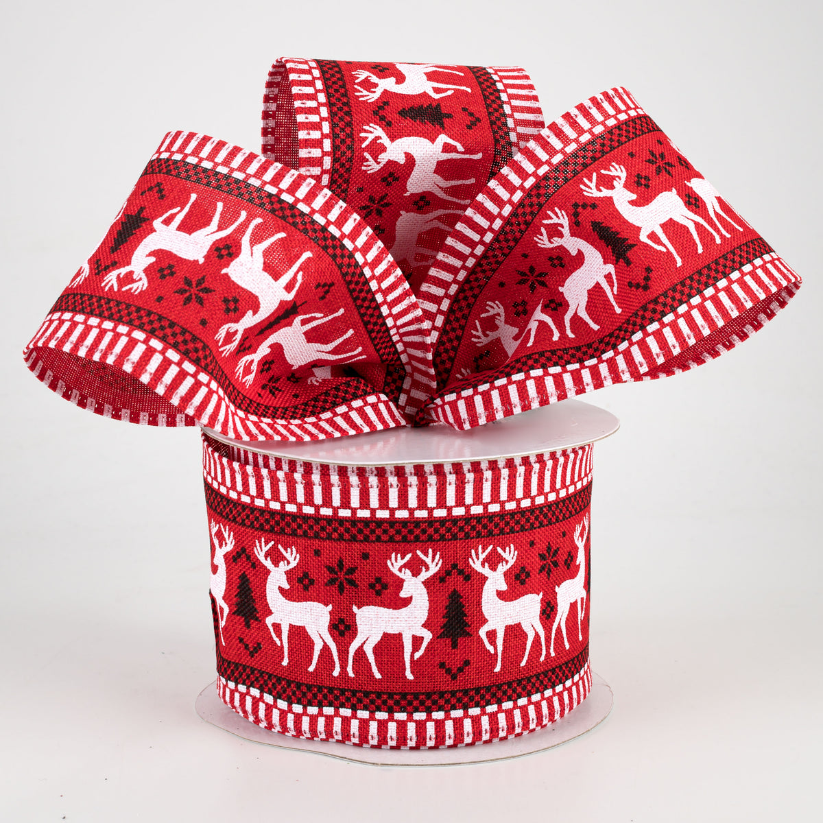 2.5" Dashing Deer Stripe Edge Ribbon: Red, Black, White (10 Yards) Lifestyle Photo
