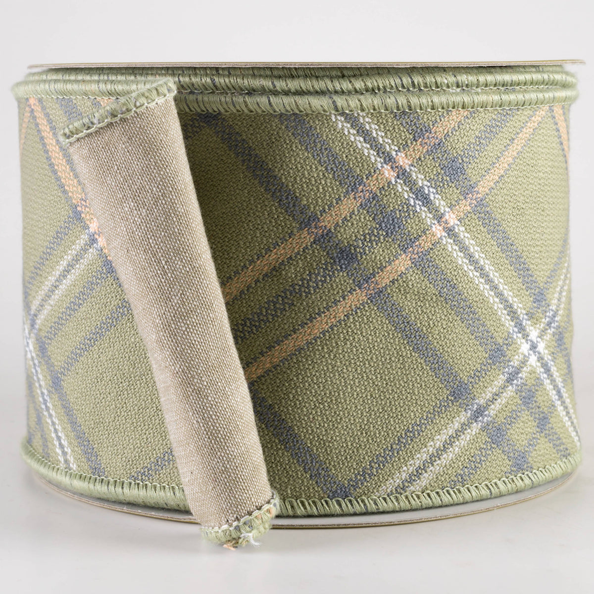4" Designer Chambray Back Plaid Ribbon: Green & Natural (10 Yards) Item Number: 239911