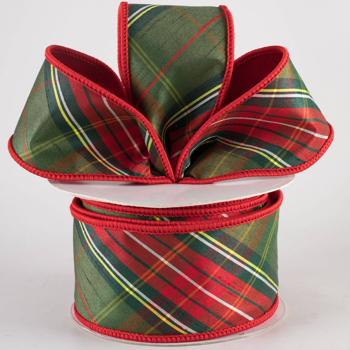 2.5" Designer Double Sided Plaid Ribbon: Red & Green (10 Yards) Lifestyle Photo