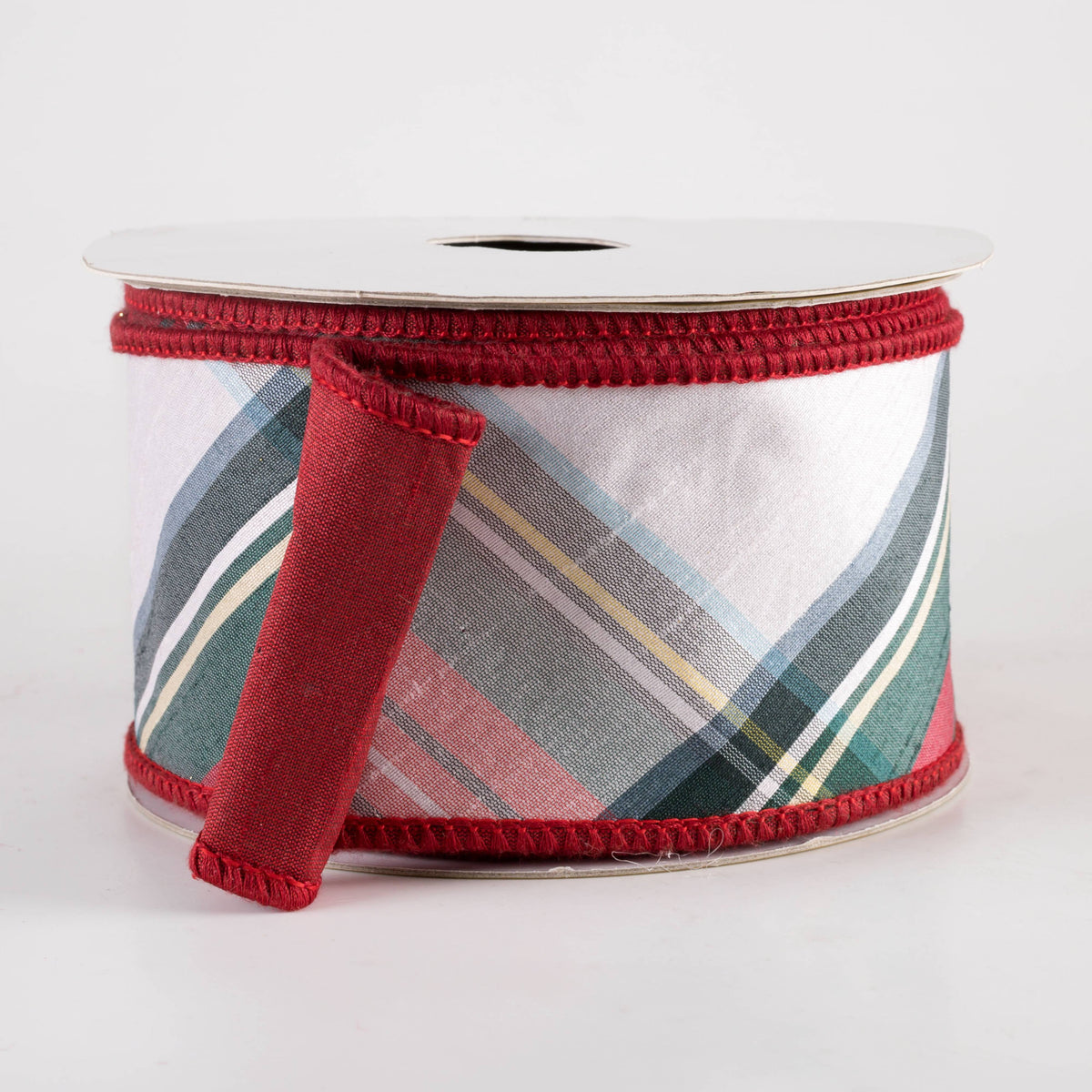 2.5" Designer Double Sided Plaid Ribbon: Red, White & Green (10 Yards) Item Number: 236629