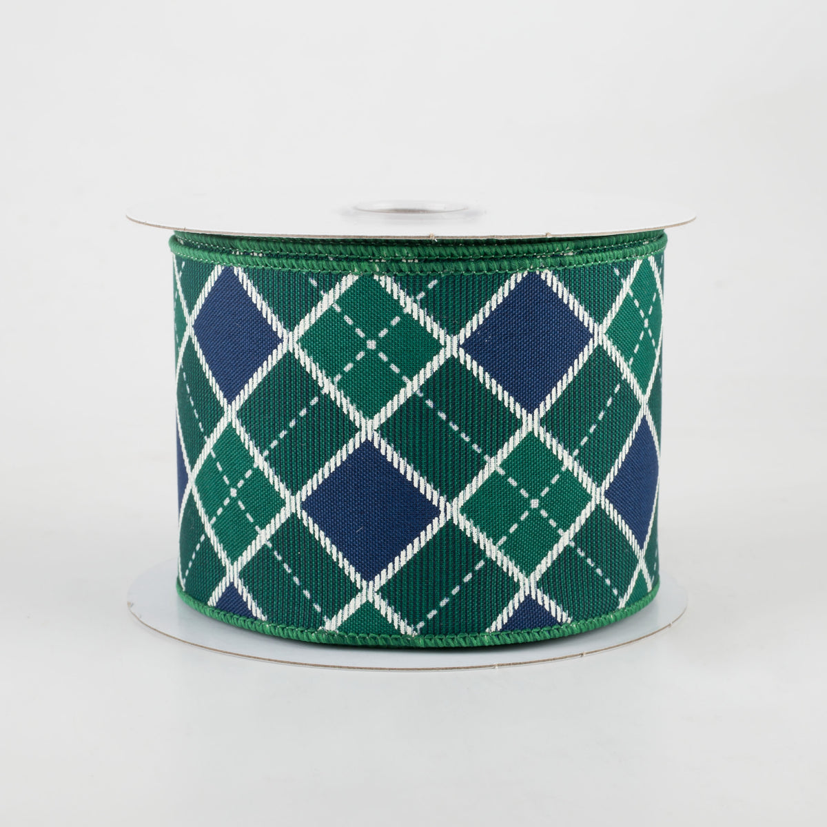 2.5" Diagonal Bonnie Check Ribbon: Green & Navy (10 Yards)