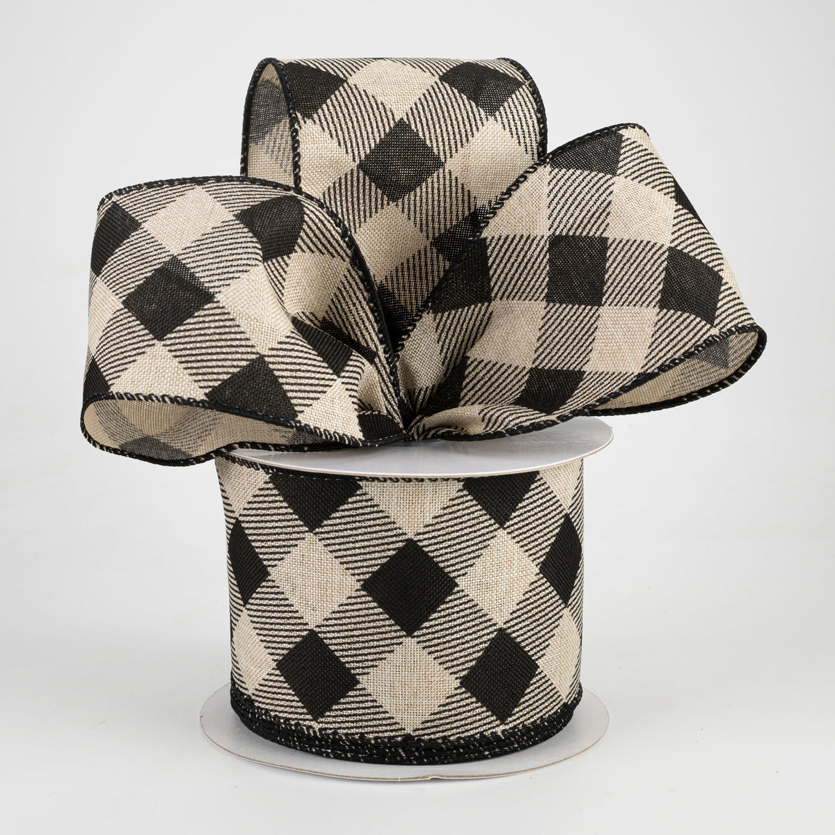2.5" Diagonal Buffalo Plaid Ribbon: Natural & Black (10 Yards) Lifestyle Photo