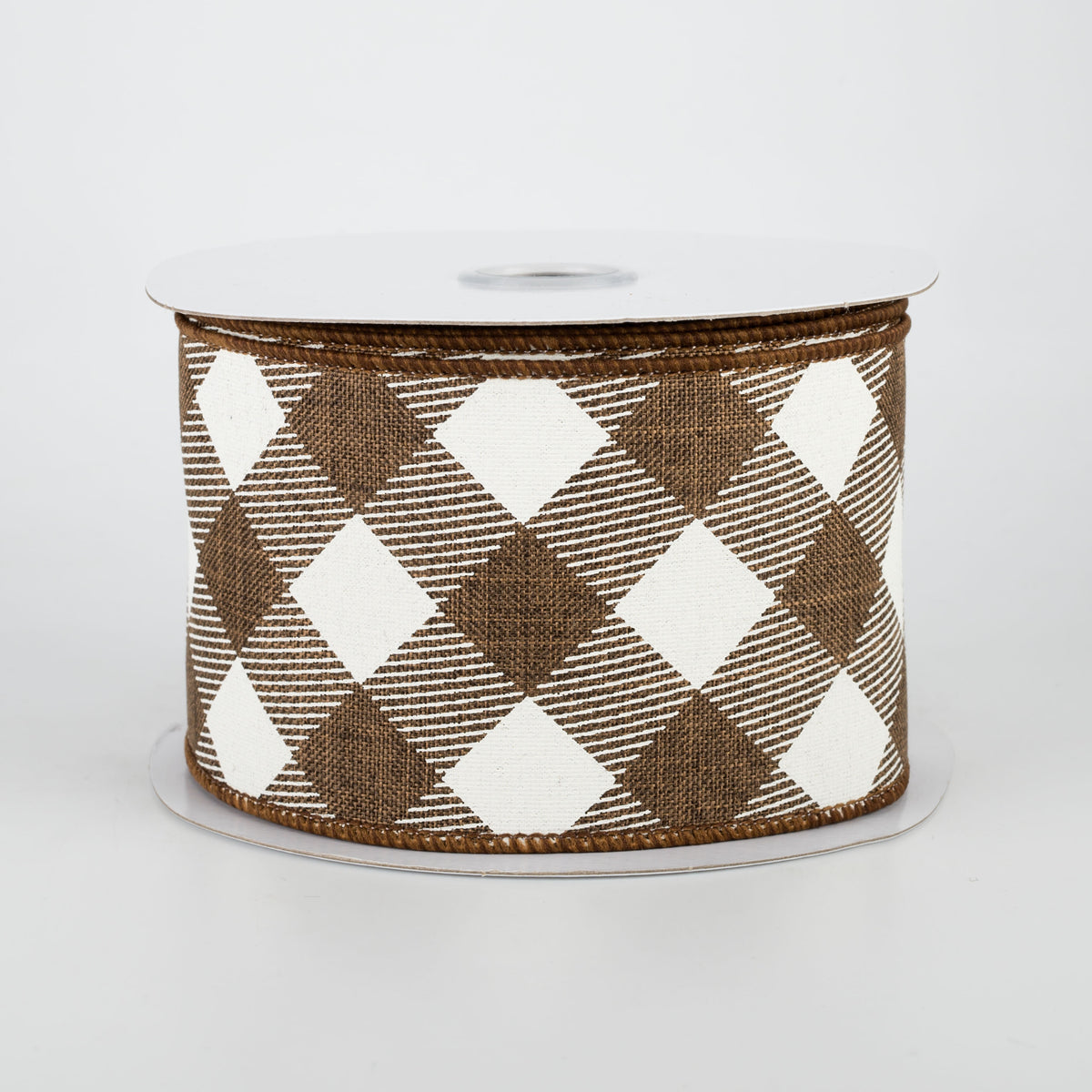 2.5" Diagonal Check Ribbon: Brown & Ivory (10 Yards)