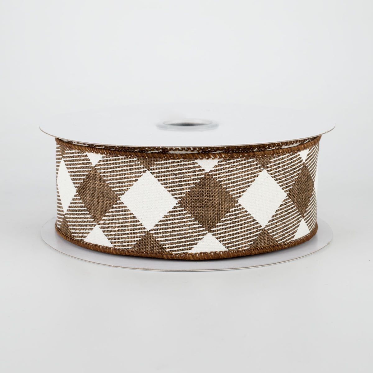 1.5" Diagonal Check Ribbon: Brown & Ivory (10 Yards)