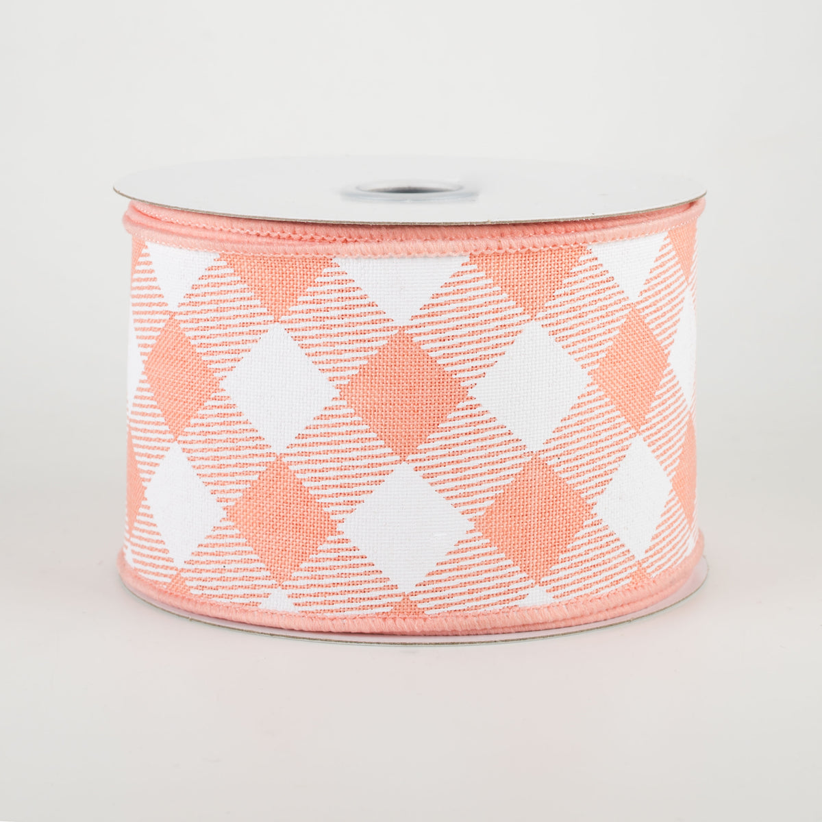 2.5" Diagonal Check Ribbon: Peach & White (10 Yards)