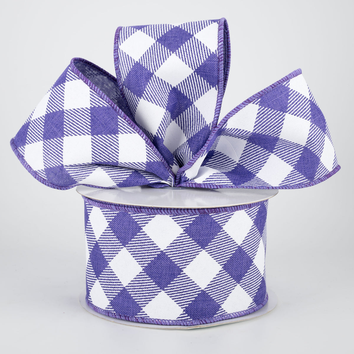 2.5" Diagonal Check Ribbon: Purple & White (10 Yards) Lifestyle Photo