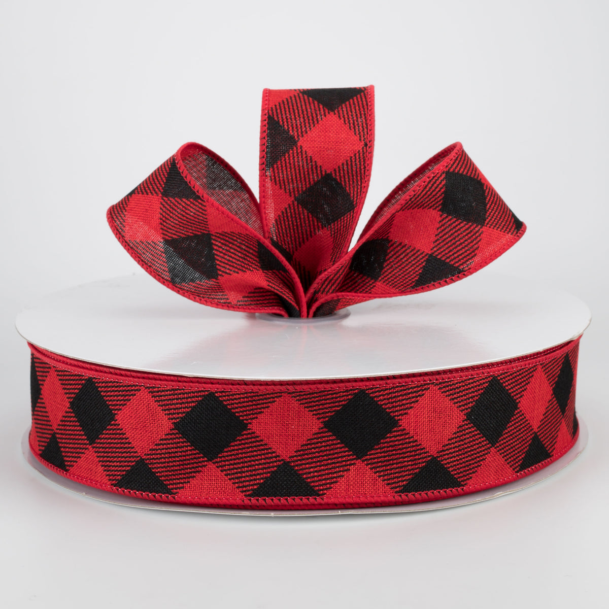 1.5" Diagonal Check Ribbon: Red & Black (50 Yards) Lifestyle Photo