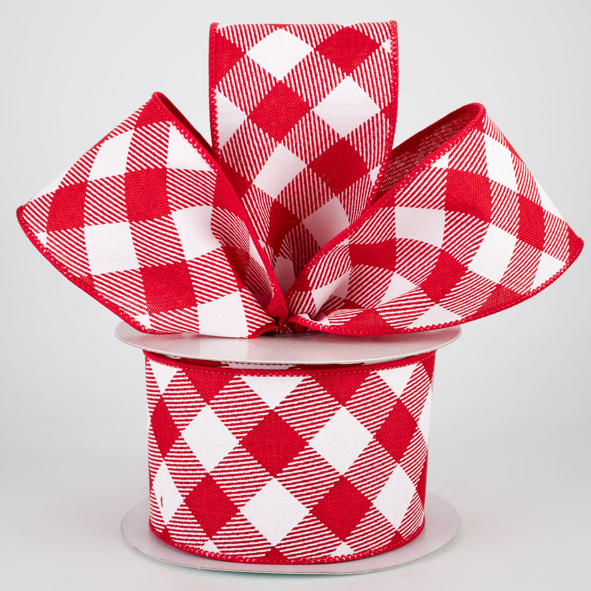 2.5" Diagonal Check Ribbon: Red & White (10 Yards) Lifestyle Photo