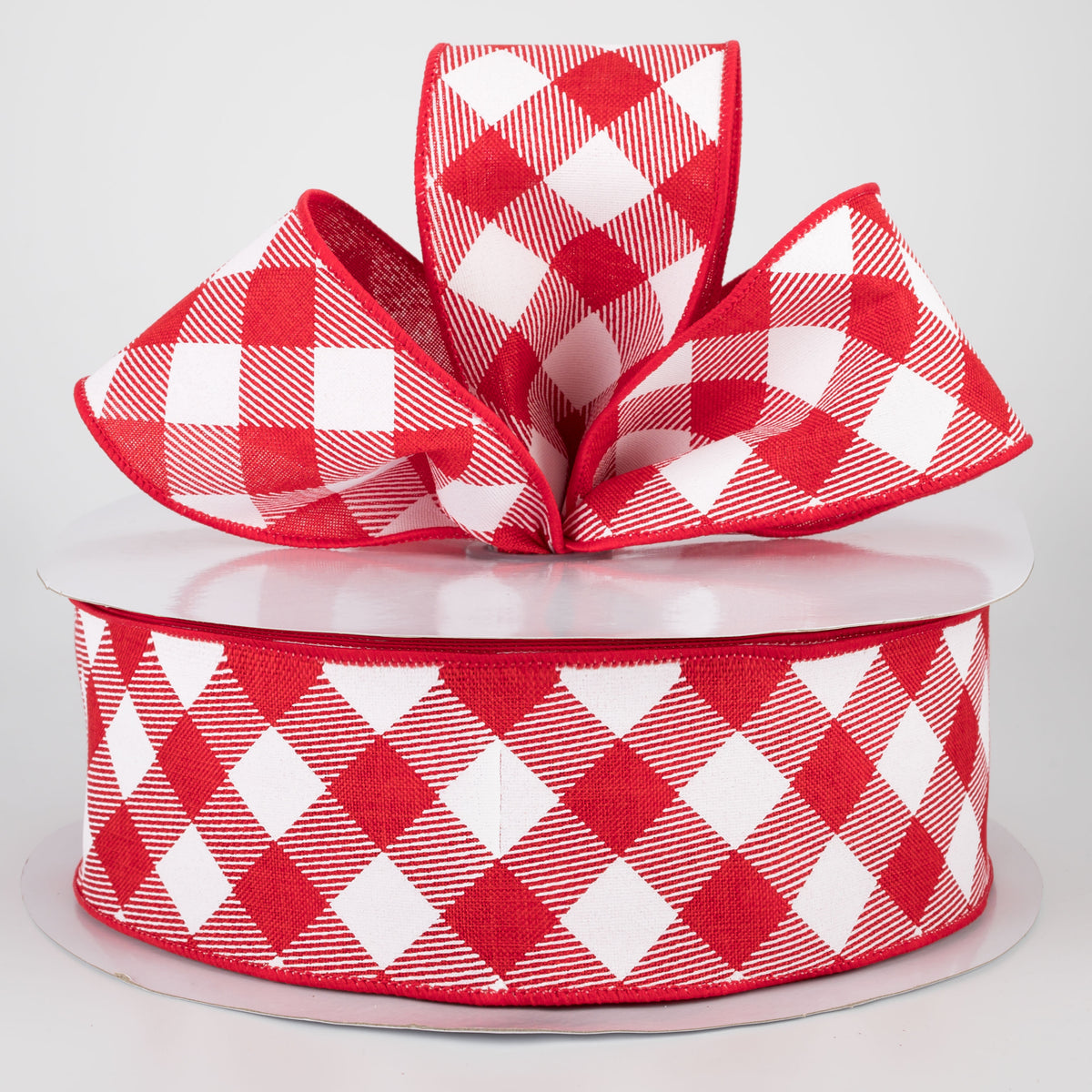 2.5" Diagonal Check Ribbon: Red & White (50 Yards) Lifestyle Photo