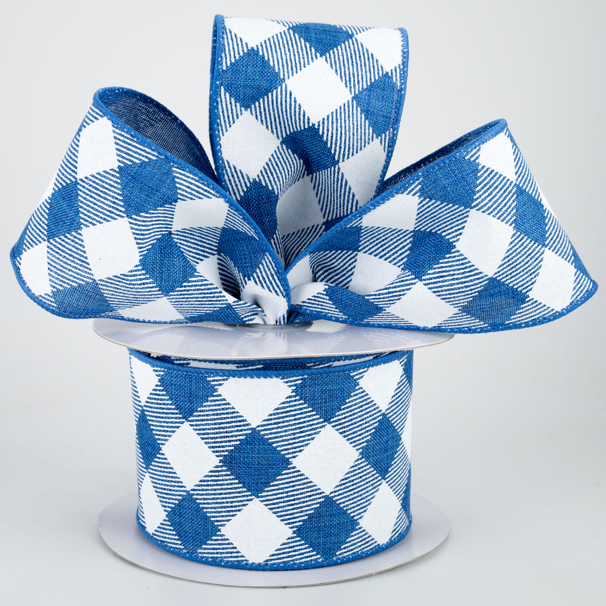 2.5" Diagonal Check Ribbon: Royal Blue & White (10 Yards) Lifestyle Photo