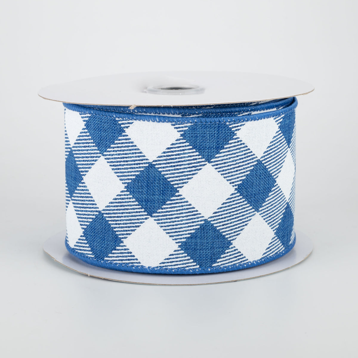 2.5" Diagonal Check Ribbon: Royal Blue & White (10 Yards)
