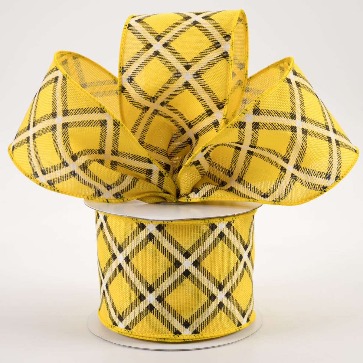 2.5" Diagonal Dash Check Ribbon: Yellow, Black, White (10 Yards) Lifestyle Photo