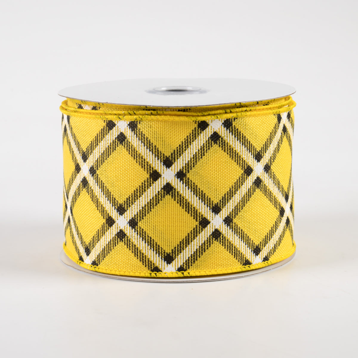2.5" Diagonal Dash Check Ribbon: Yellow, Black, White (10 Yards)