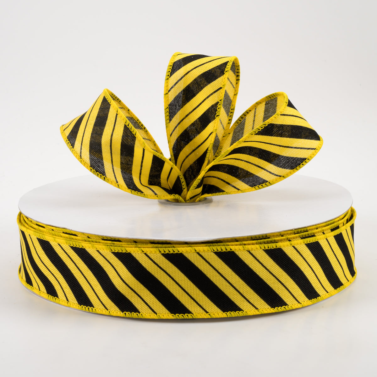 1.5" Diagonal Line Ribbon: Yellow & Black (50 Yards) Lifestyle Photo