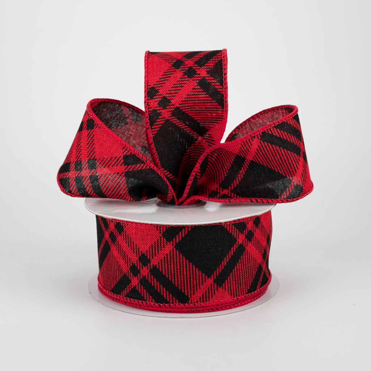 1.5" Diagonal Stripe Check Ribbon: Red & Black (10 Yards) Lifestyle Photo