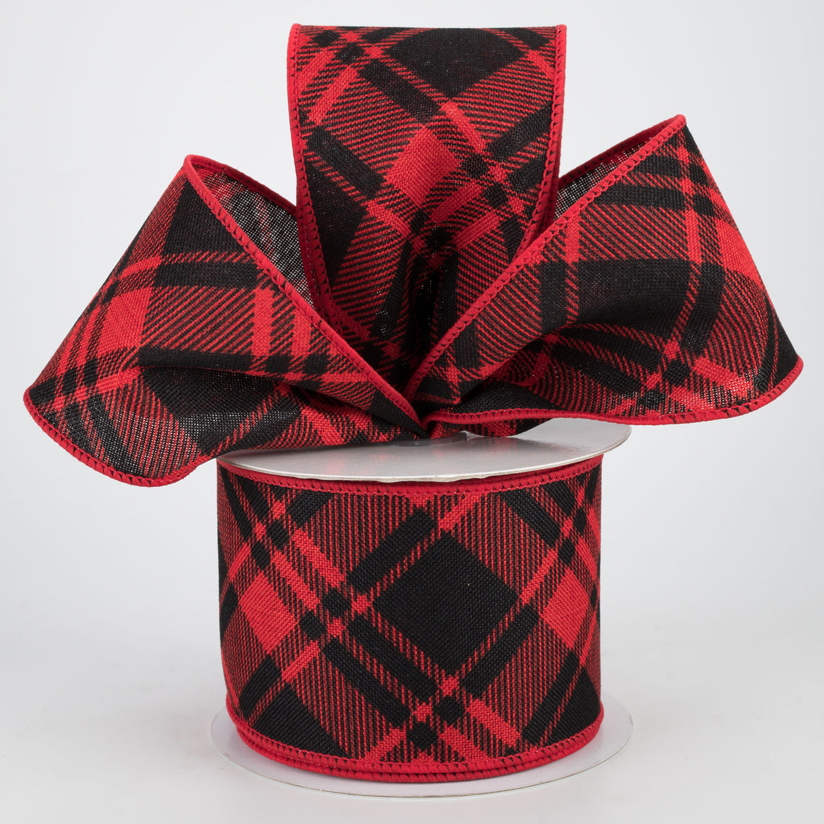 2.5" Diagonal Stripe Check Ribbon: Red & Black (10 Yards) Lifestyle Photo