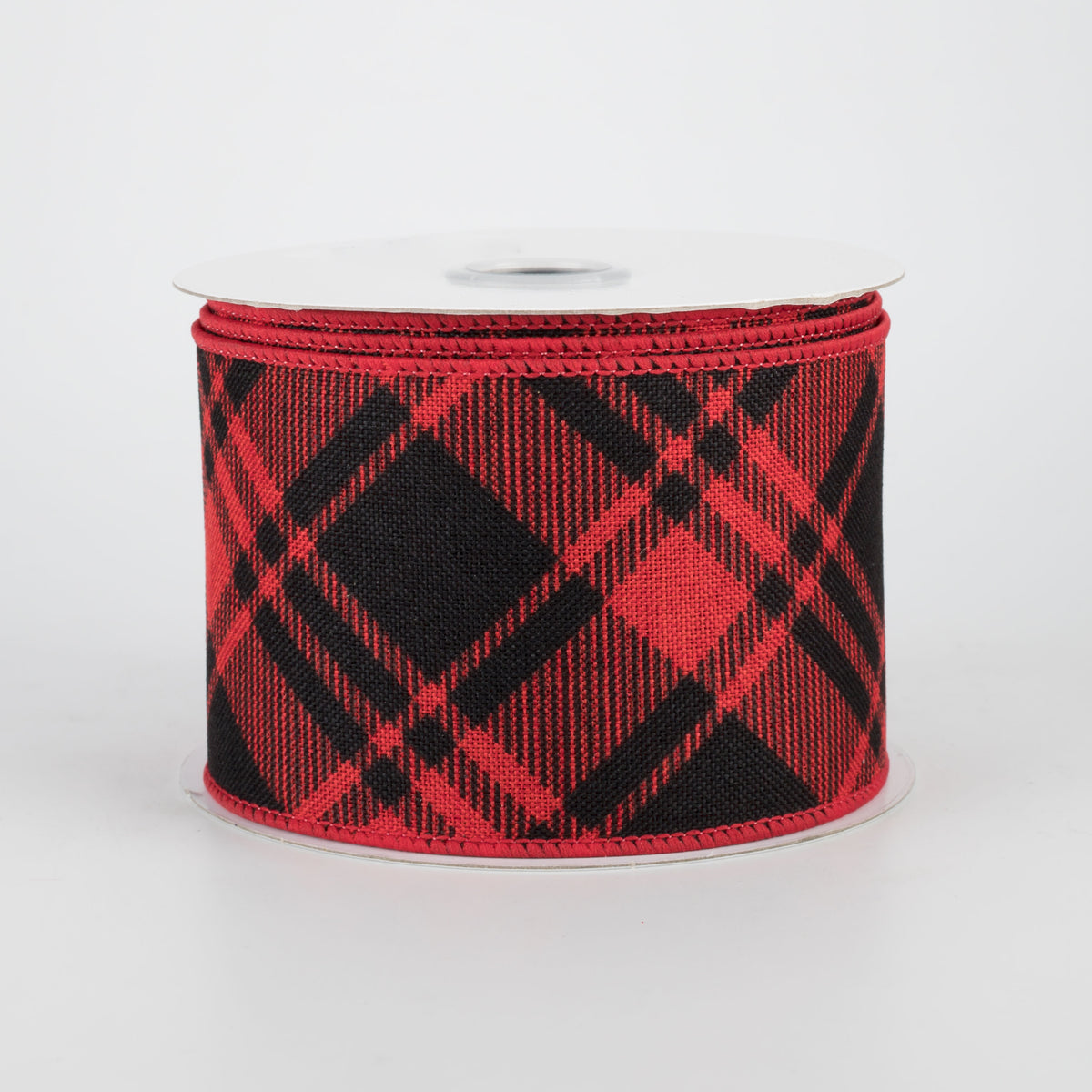 2.5" Diagonal Stripe Check Ribbon: Red & Black (10 Yards)