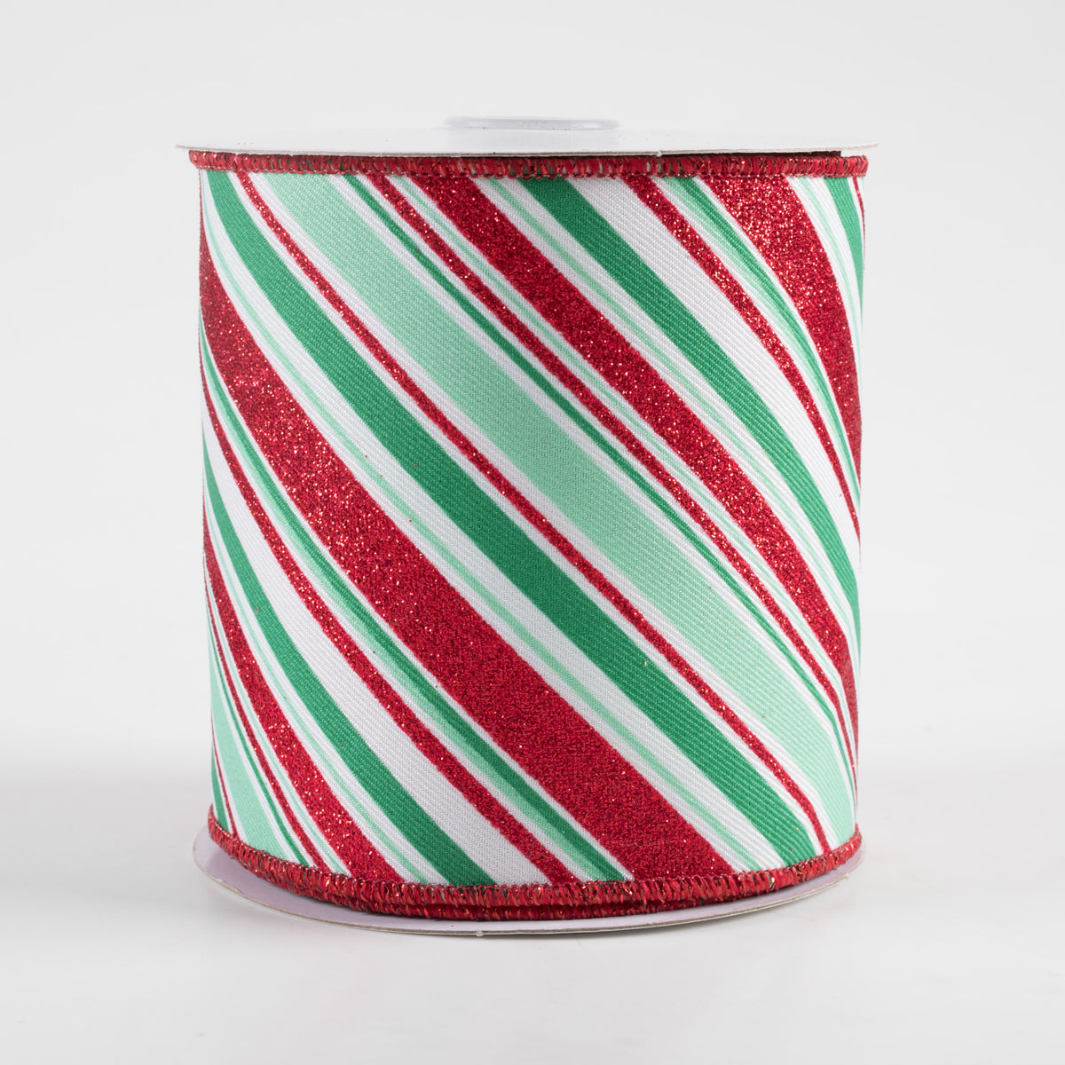 4" Diagonal Stripe Ribbon: White, Mint, Jade, Red (10 Yards)