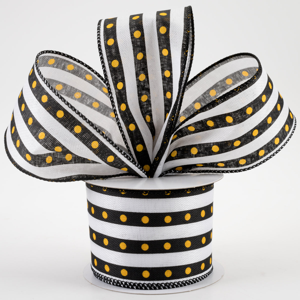 2.5" Dot Stripe Linen Ribbon: Black, White, Yellow (10 Yards) Lifestyle Photo