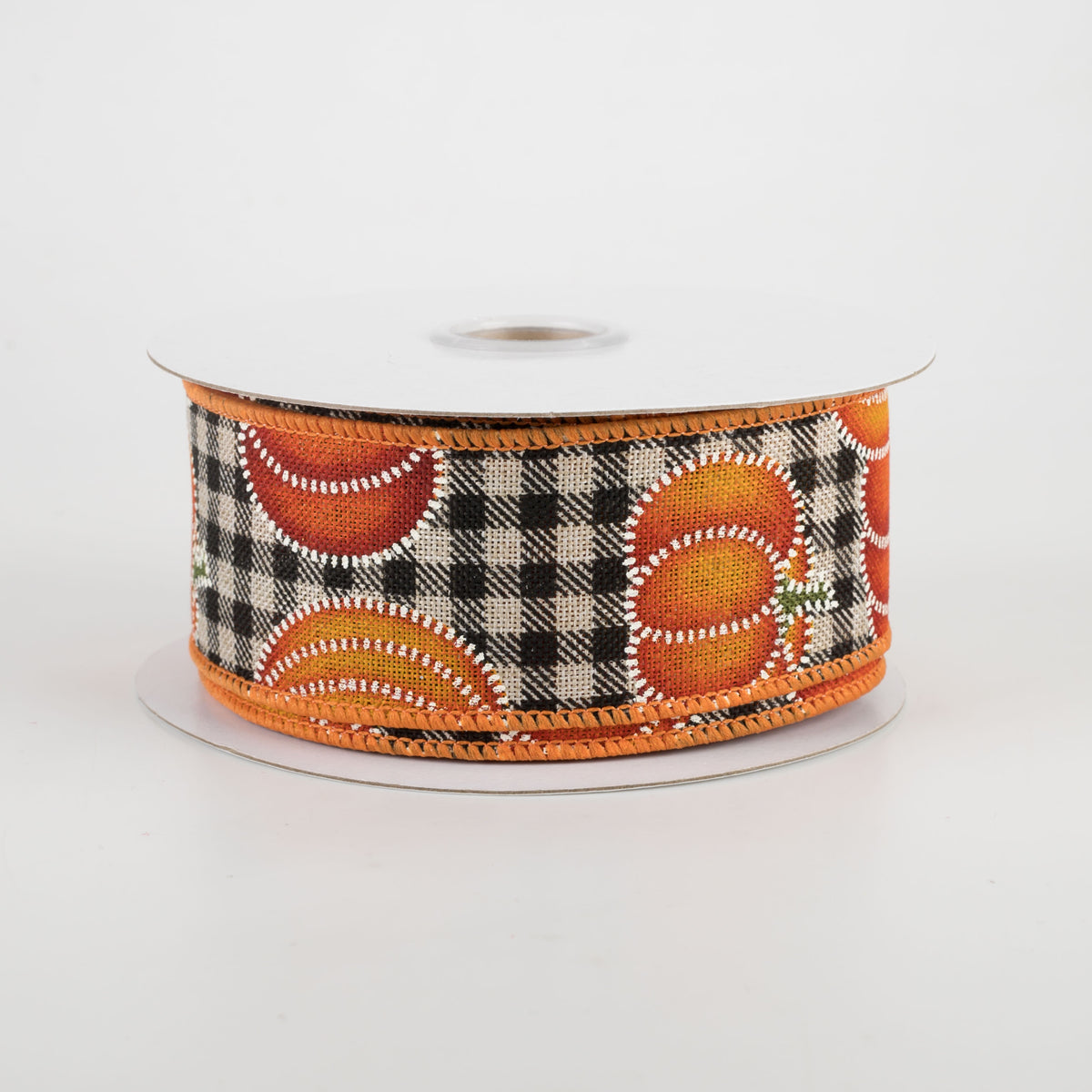 1.5" Dotted Pumpkin Check Ribbon: Black & Natural (10 Yards) Item Number: 68103-09-47