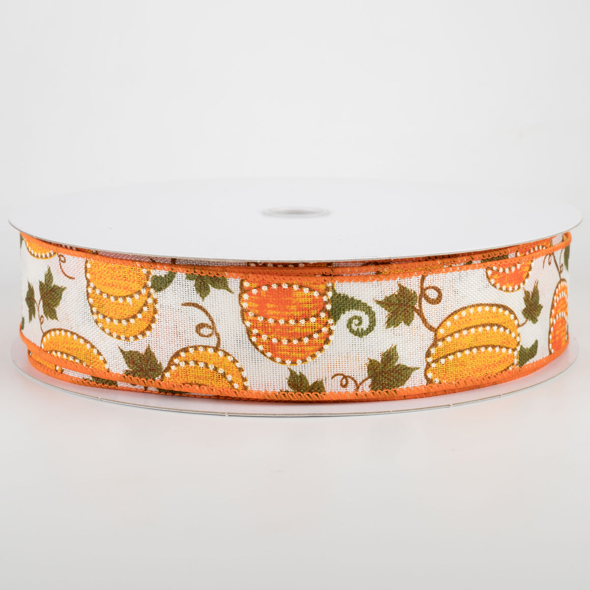 1.5" Dotted Pumpkin Faux Burlap Ribbon: Ivory (50 Yards)