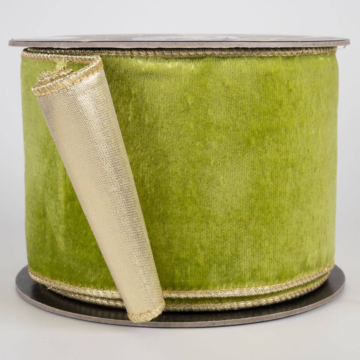 4" Double Fused Sheldon Velvet & Metallic Dupioni Ribbon: Chartreuse Green & Gold (10 Yards) Item Number: RR0115