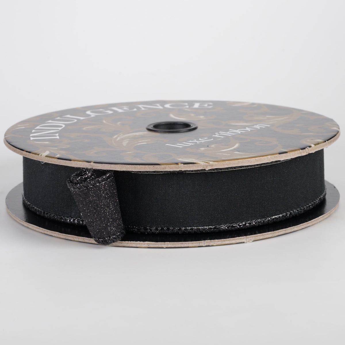 1" Double Sided Faux Dupioni & Glitter Ribbon: Black (10 Yards) Item Number: D62602-10-20