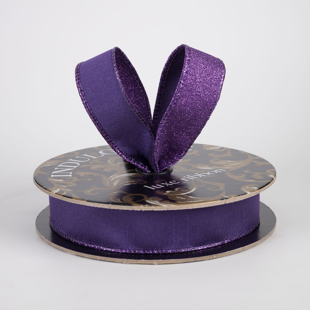 1" Double Sided Faux Dupioni & Glitter Ribbon: Purple (10 Yards) Lifestyle Photo
