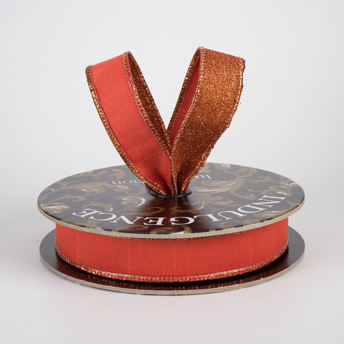 1" Double Sided Faux Dupioni & Glitter Ribbon: Rust (10 Yards) Lifestyle Photo