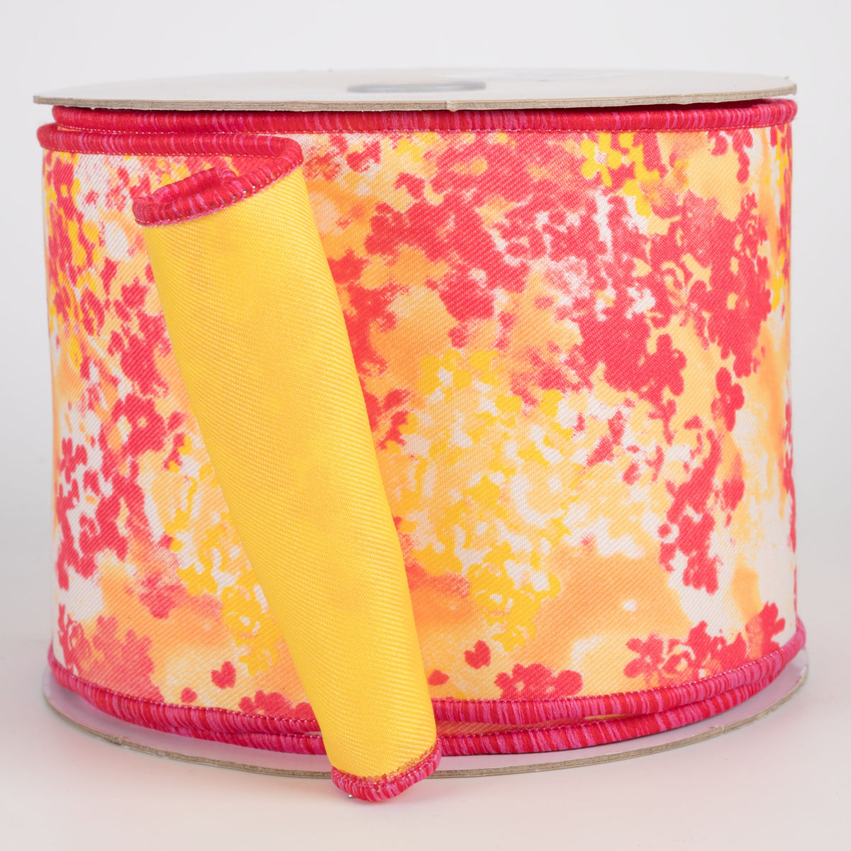 4" Double Sided Fused Abstract Print Ribbon: Hot Pink & Yellow (10 Yards) Item Number: LX331321