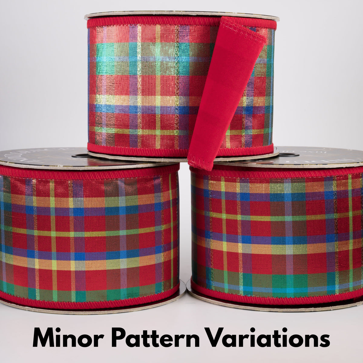 4" Double Sided Metallic Tartan Plaid & Flat Velvet Ribbon: Preppy Christmas (10 Yards) Lifestyle Photo