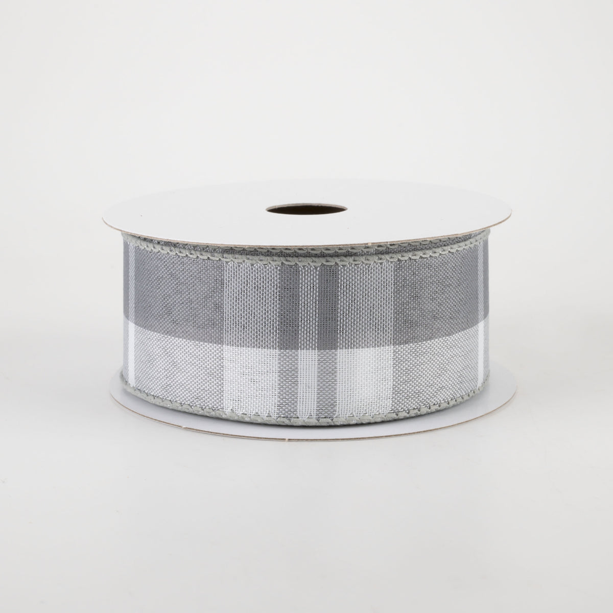 1.5" Eday Plaid Ribbon: Grey & White (10 Yards)