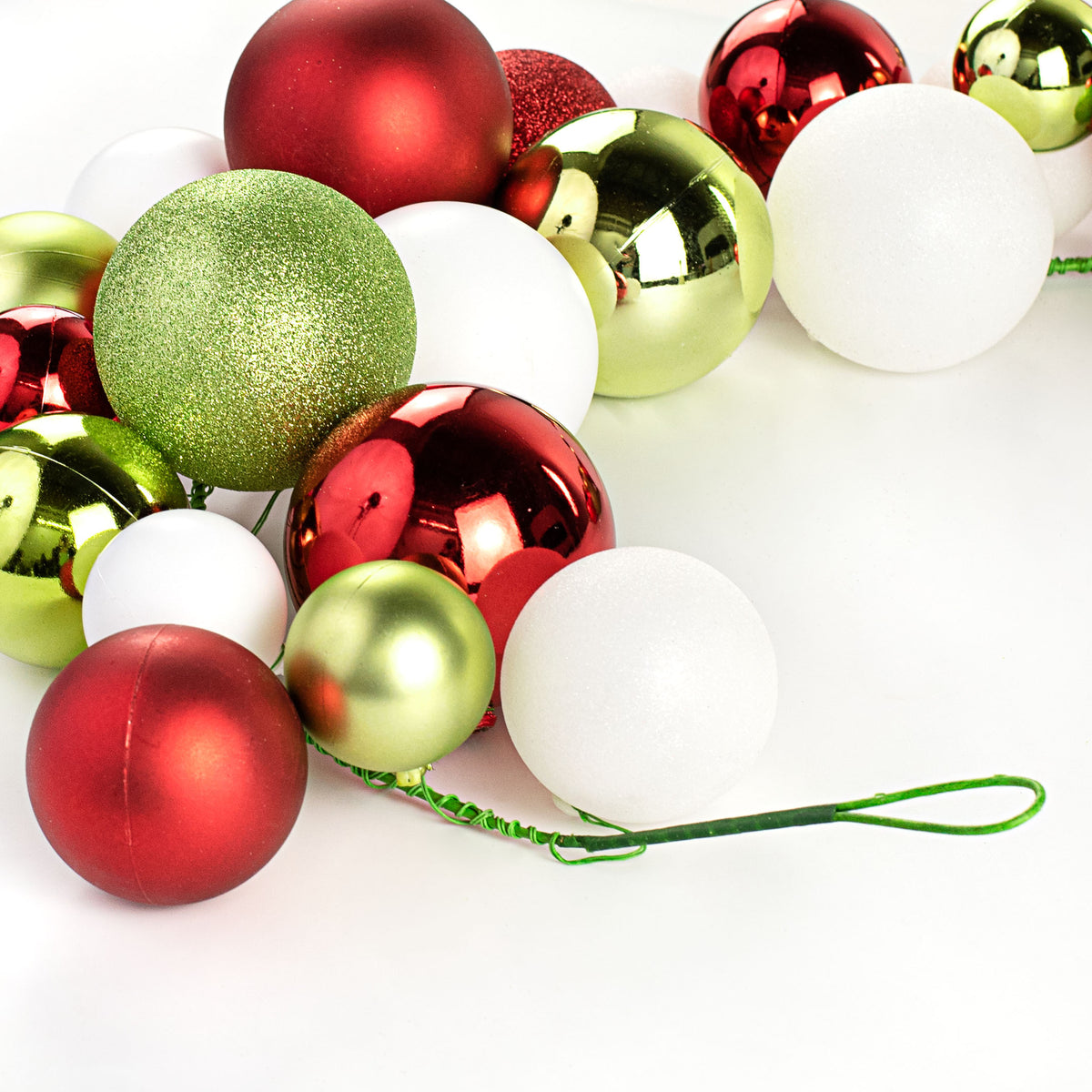 6' Effortless Ornament Garland: Red, Lime Green, White detail photo 3