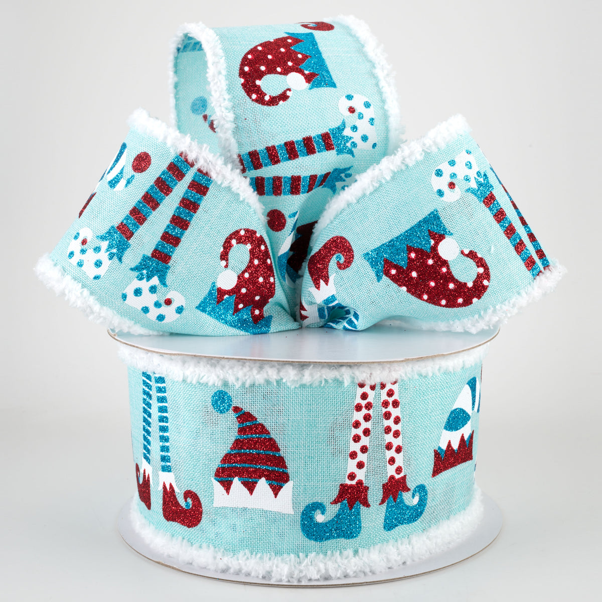 2.5" Elf Hats & Legs Fuzzy Edge Ribbon: Ice Blue (10 Yards) Lifestyle Photo