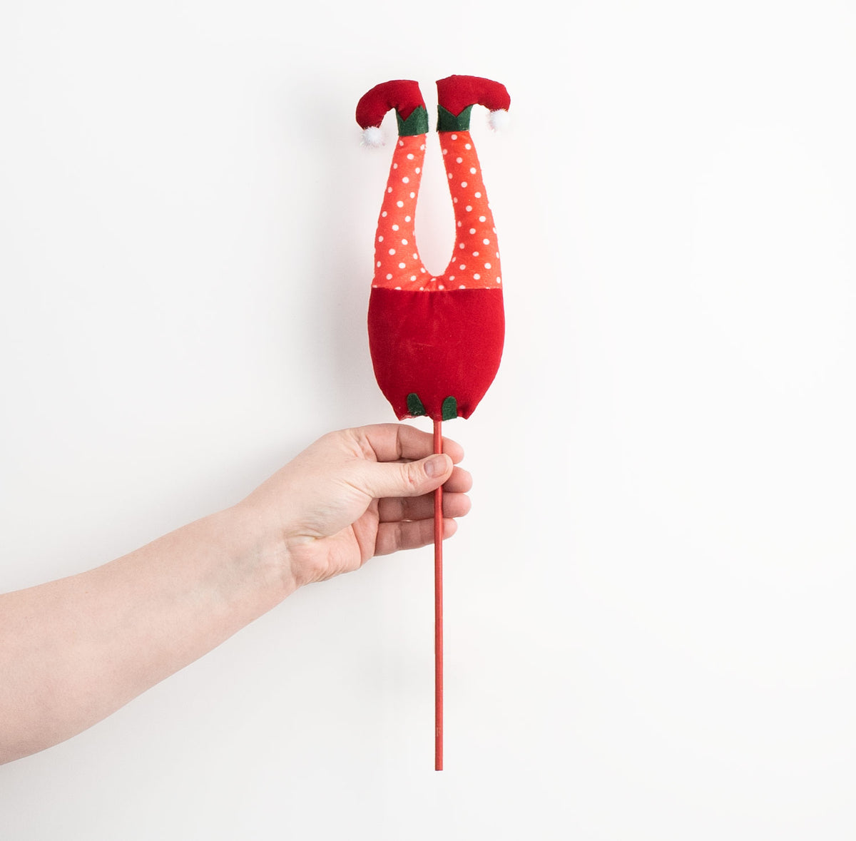 7.5" Elf Leg Pick: Red Polka Dots detail photo 3