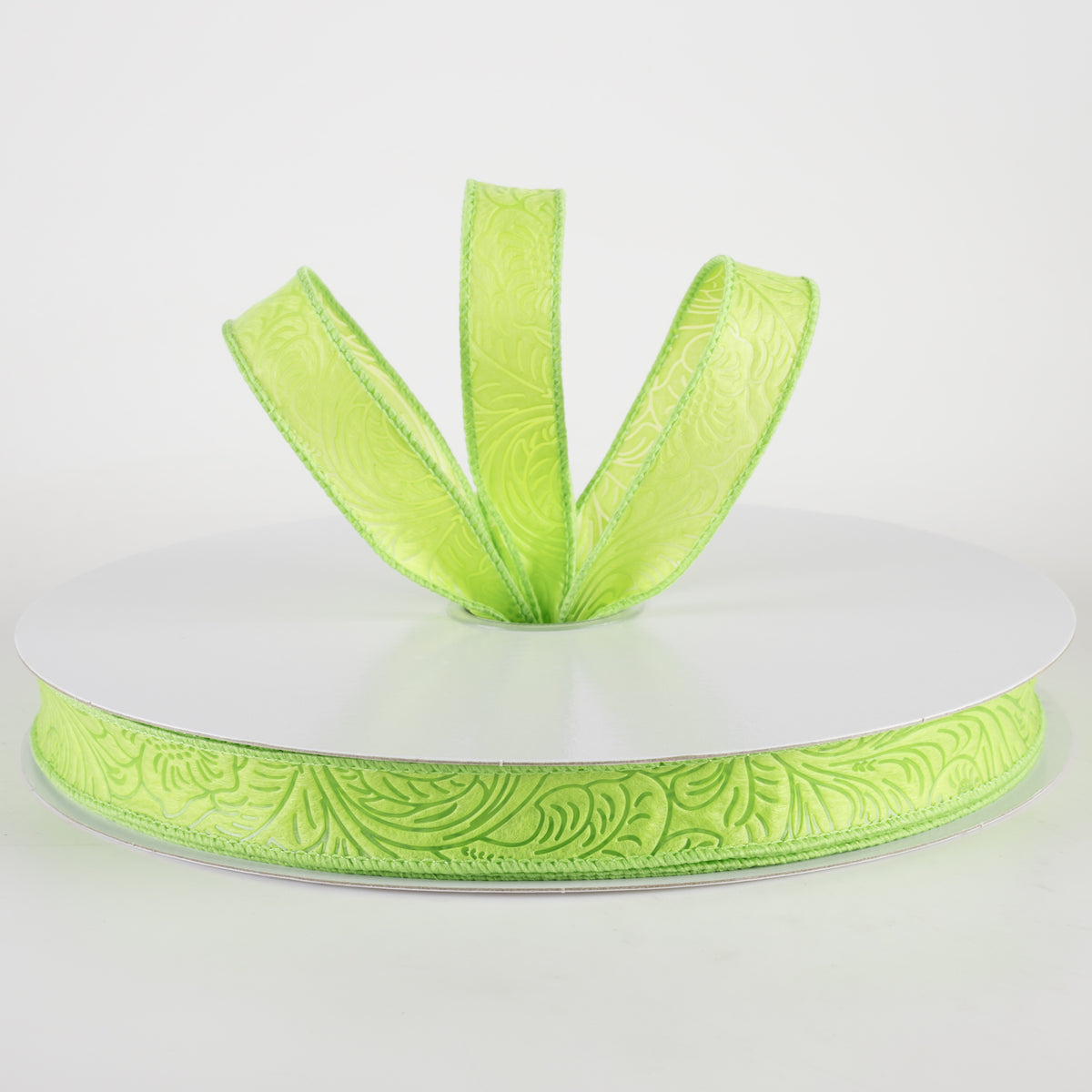 7/8" Embossed Flower Breeze Ribbon: Lime Green (50 Yards) Lifestyle Photo
