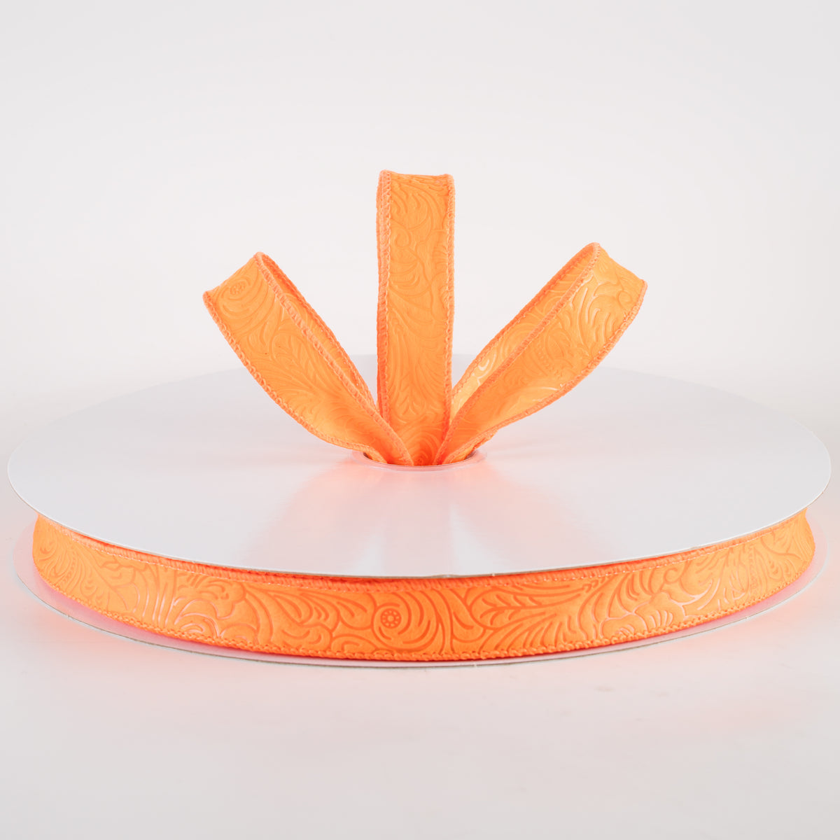 7/8" Embossed Flower Breeze Ribbon: Orange (50 Yards) Lifestyle Photo