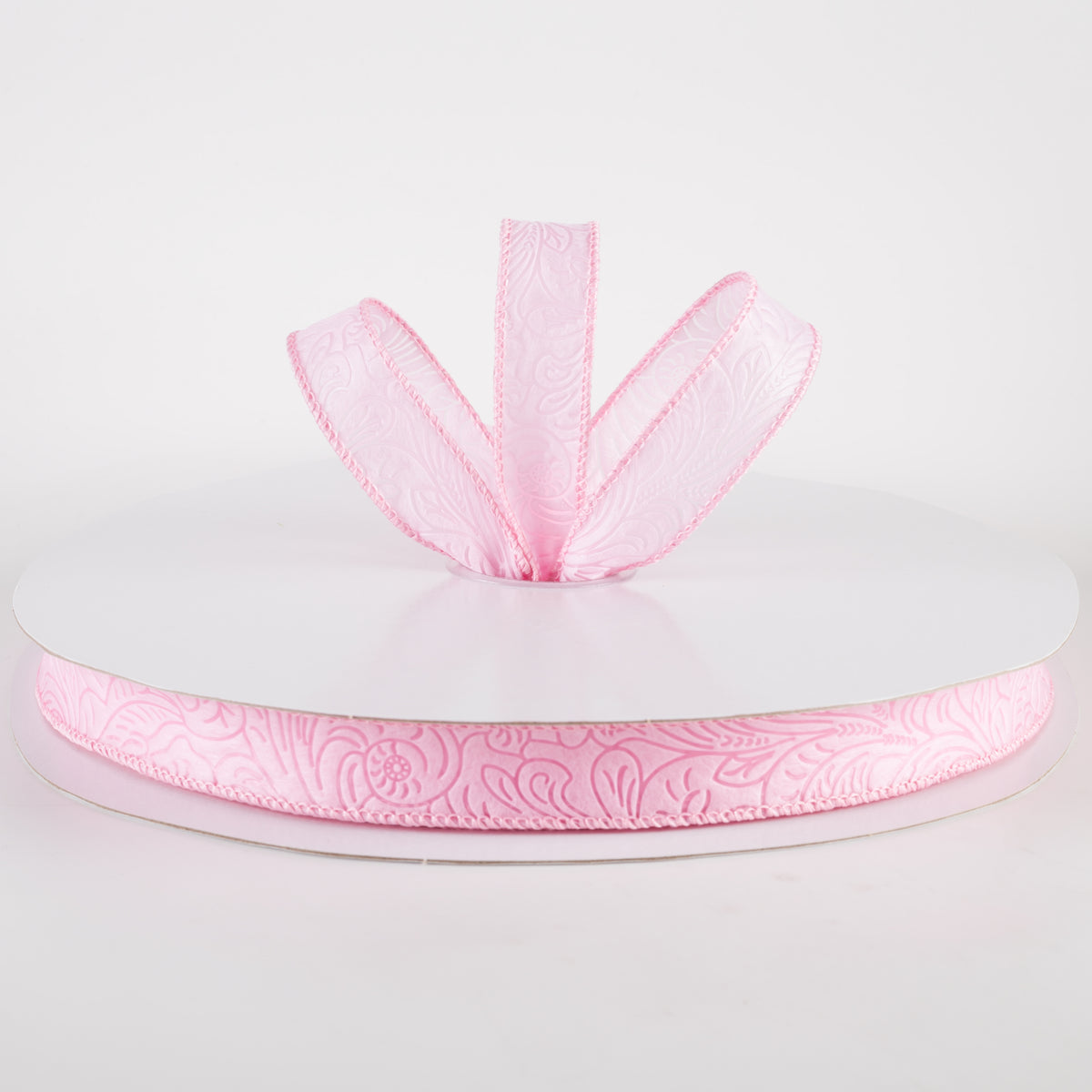 7/8" Embossed Flower Breeze Ribbon: Pink (50 Yards) Lifestyle Photo