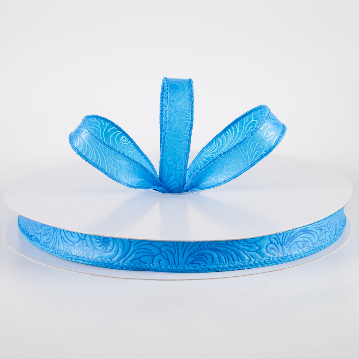 7/8" Embossed Flower Breeze Ribbon: Turquoise Blue (50 Yards) Lifestyle Photo
