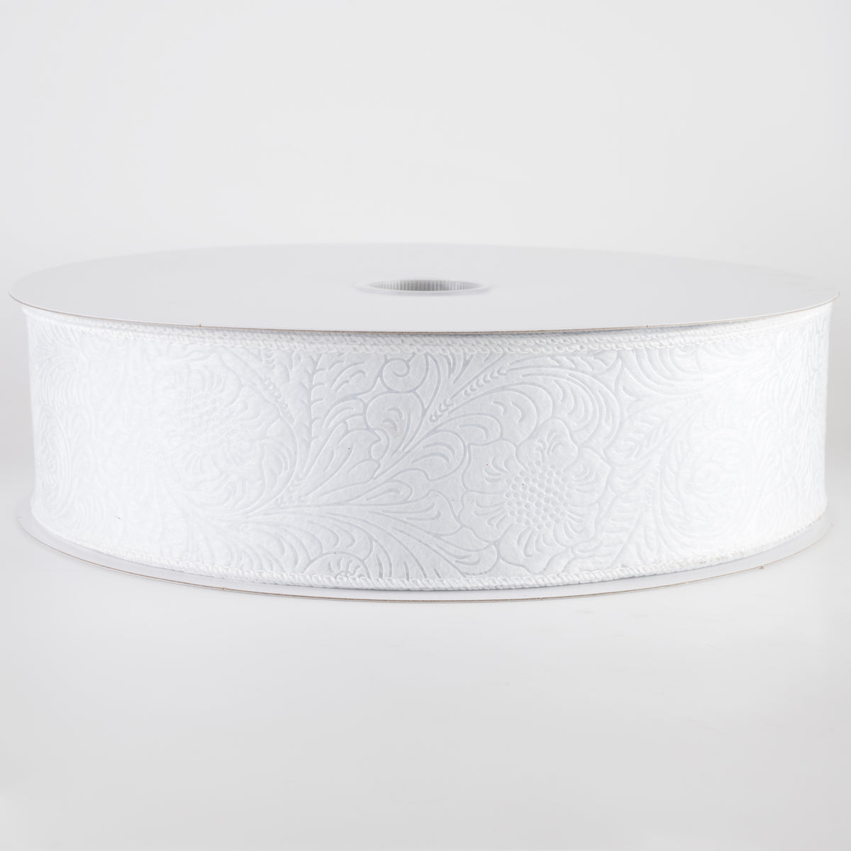 2.5" Embossed Flower Breeze Ribbon: White (50 Yards)