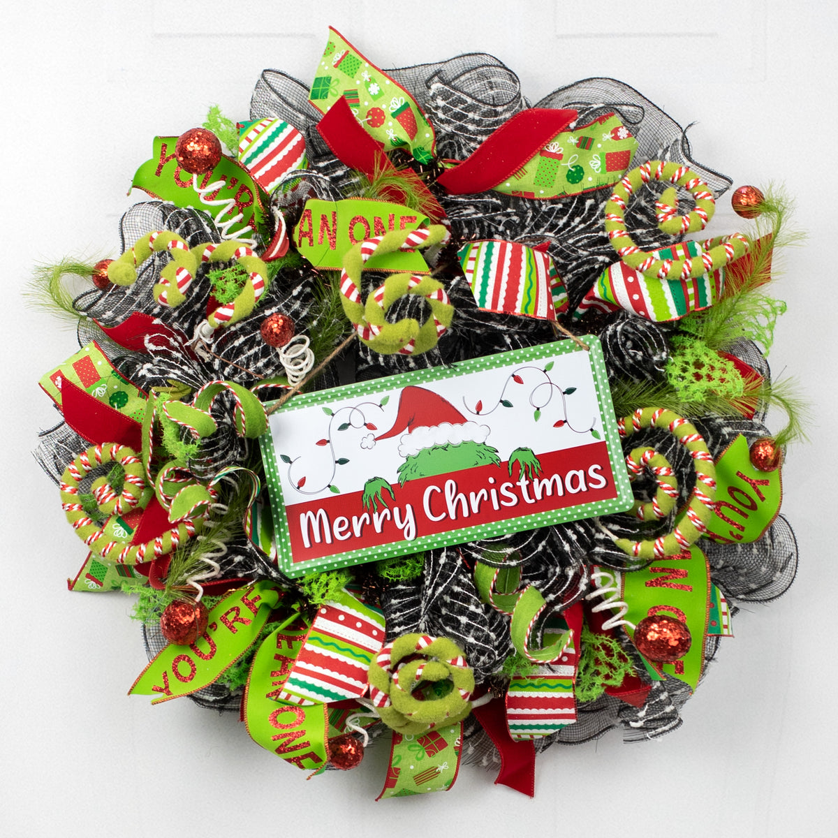 12" Embossed Metal Sign: Merry Christmas Green Monster Lifestyle Photo