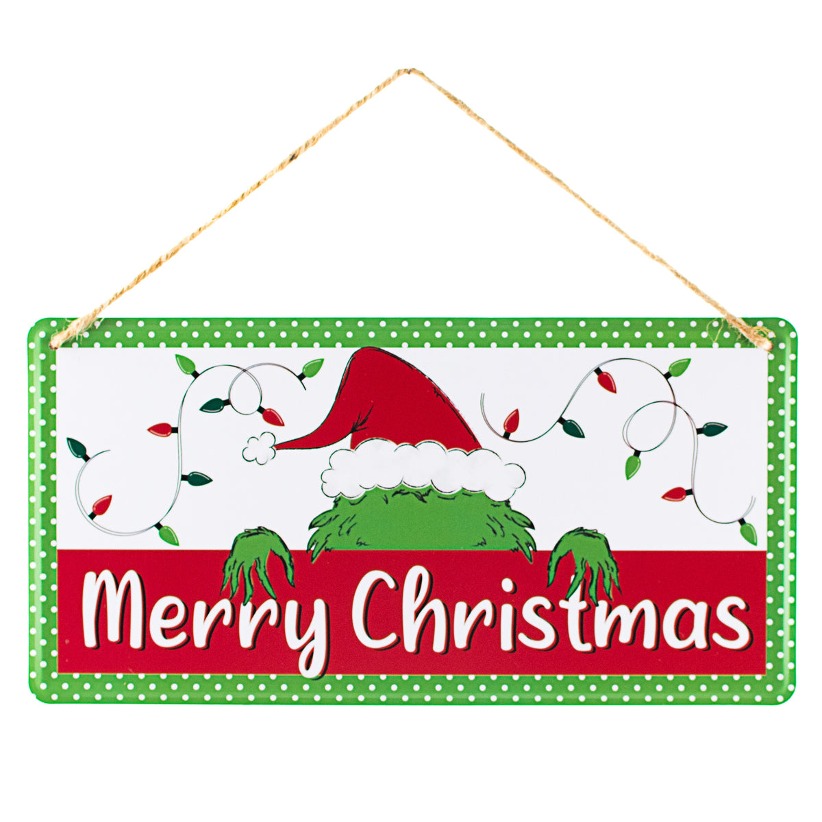 12" Embossed Metal Sign: Merry Christmas Green Monster Item Number: MD1226