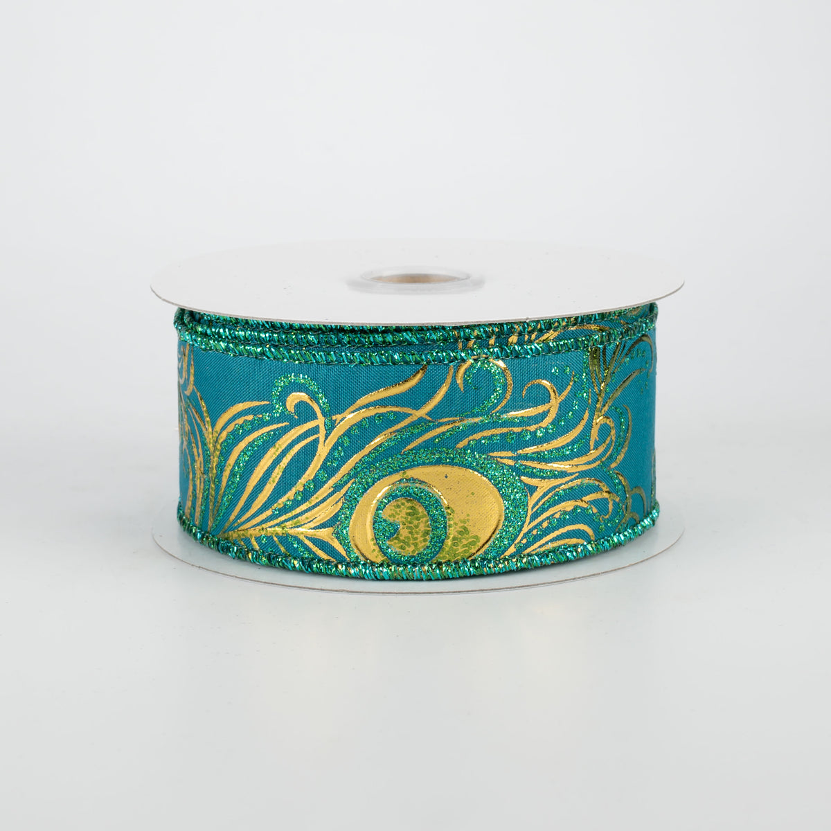 1.5" Embossed Peacock Feather Ribbon (10 yards)