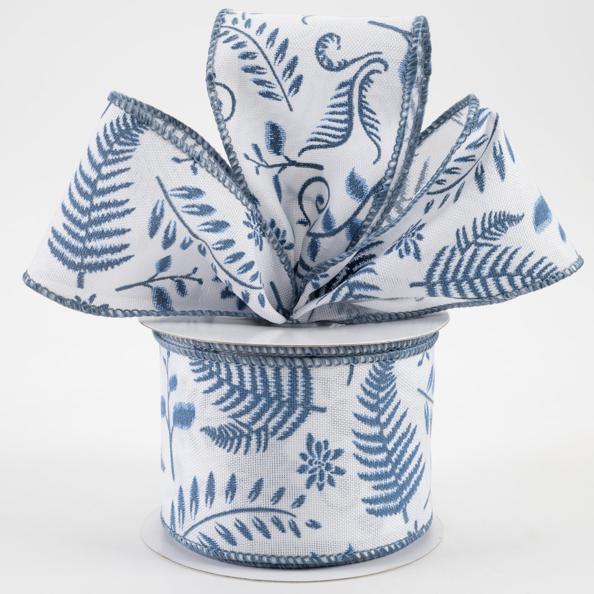 2.5" Embroidered Greenery Ribbon: White & Blue (10 Yards) Lifestyle Photo