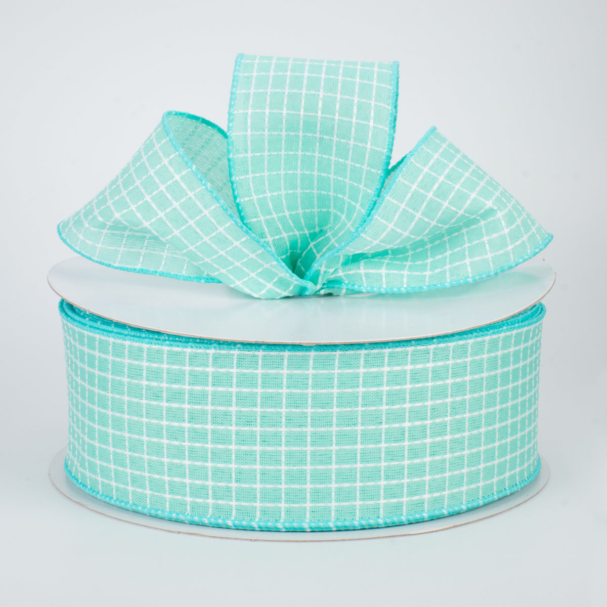 2.5" Embroidered Stitched Squares Ribbon: Turquoise (50 Yards) Lifestyle Photo