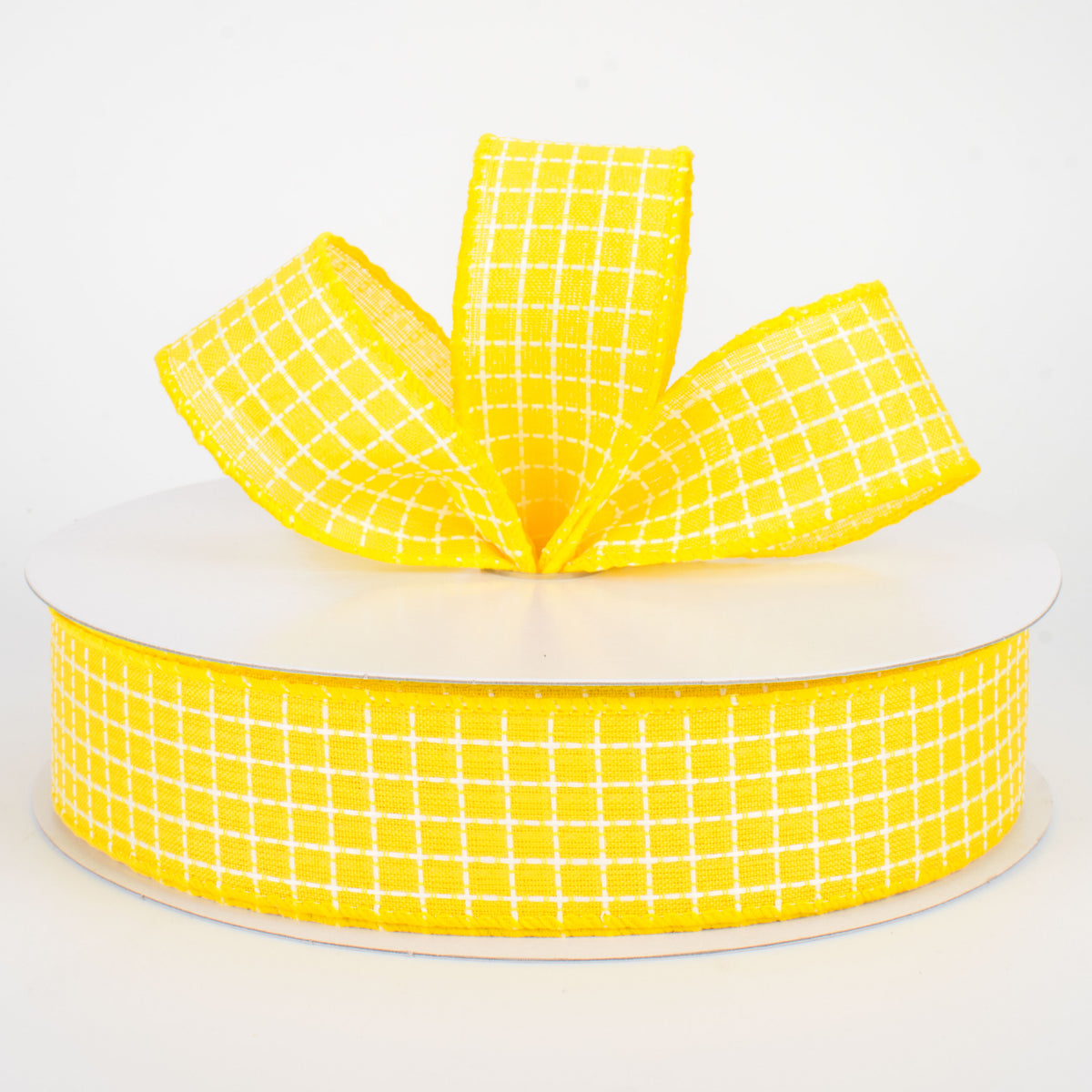 1.5" Embroidered Stitched Squares Ribbon: Yellow (50 Yards) Lifestyle Photo