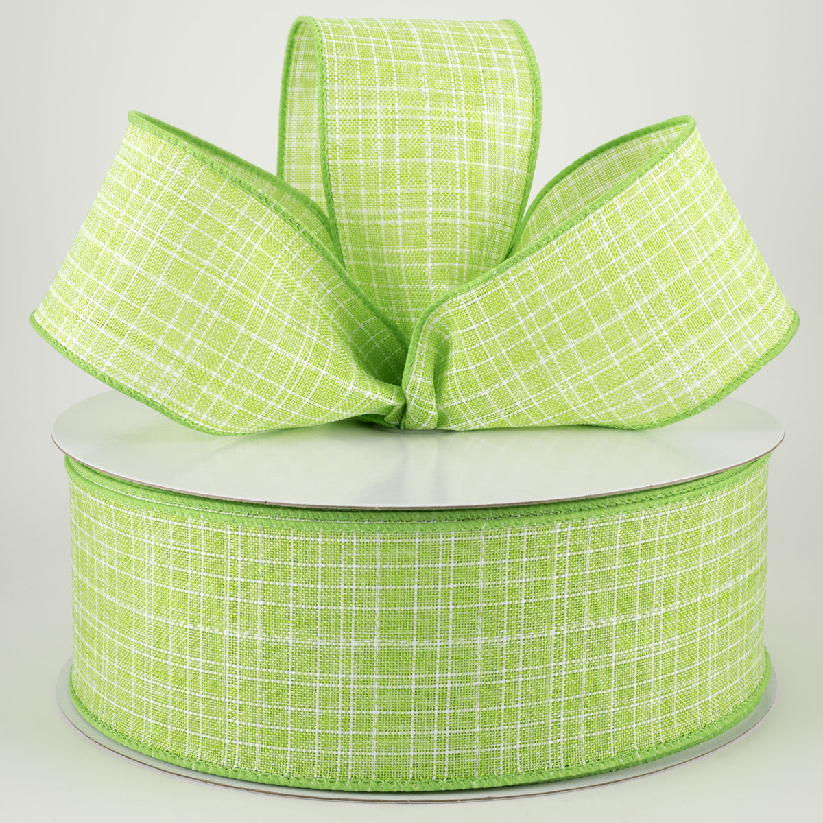 2.5" Estelle Textured Linen Ribbon: Lime & White (50 Yards) Lifestyle Photo