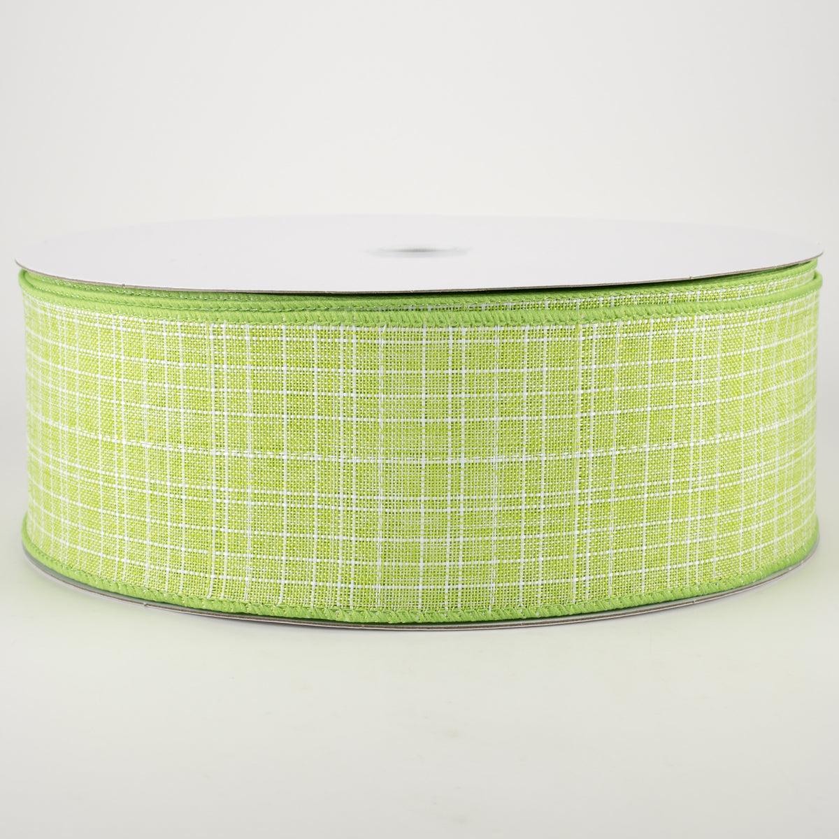 2.5" Estelle Textured Linen Ribbon: Lime & White (50 Yards) Item Number: 41246-40-09C
